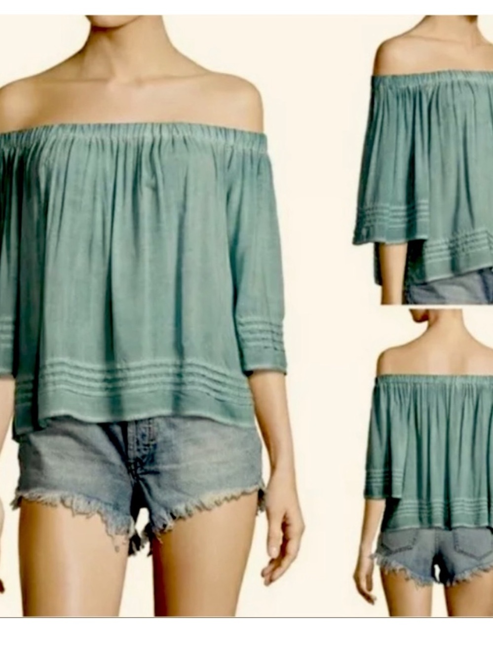 Young Fabulous & Broke Teal Off-Shoulder Boho Tunic L